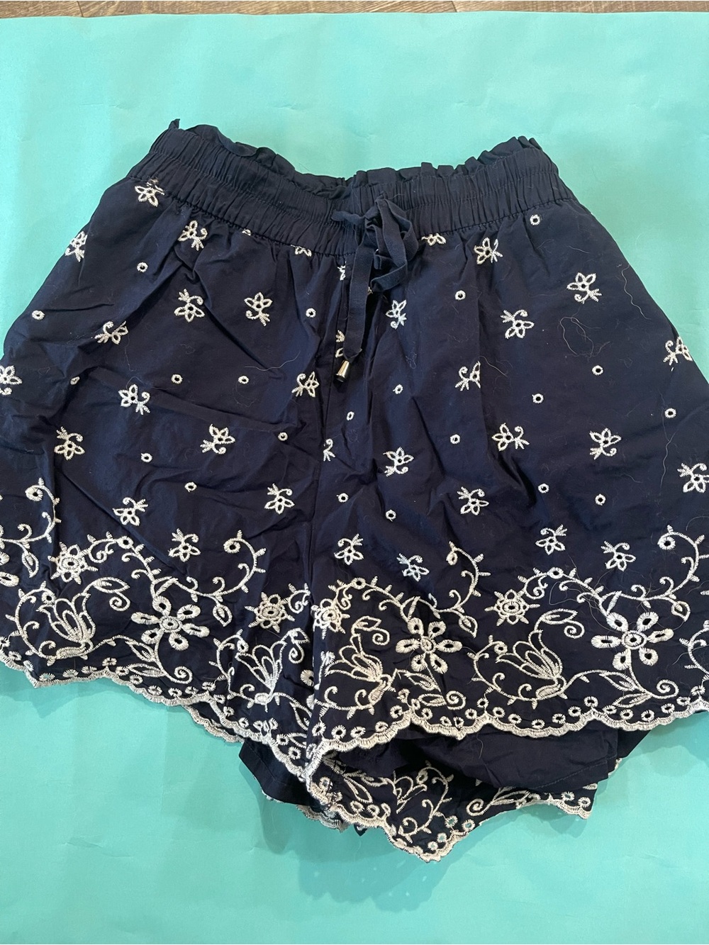 NWOT Lane Bryant Navy Shorts with White Embroidered Hem